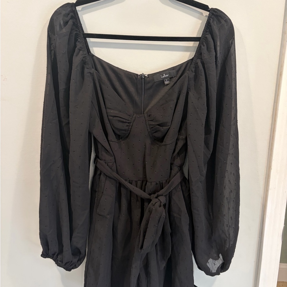 Lulu's  Black polka Dot Whismagoth Preppy Feminine Sheer Long Sleeve Romper- NWT